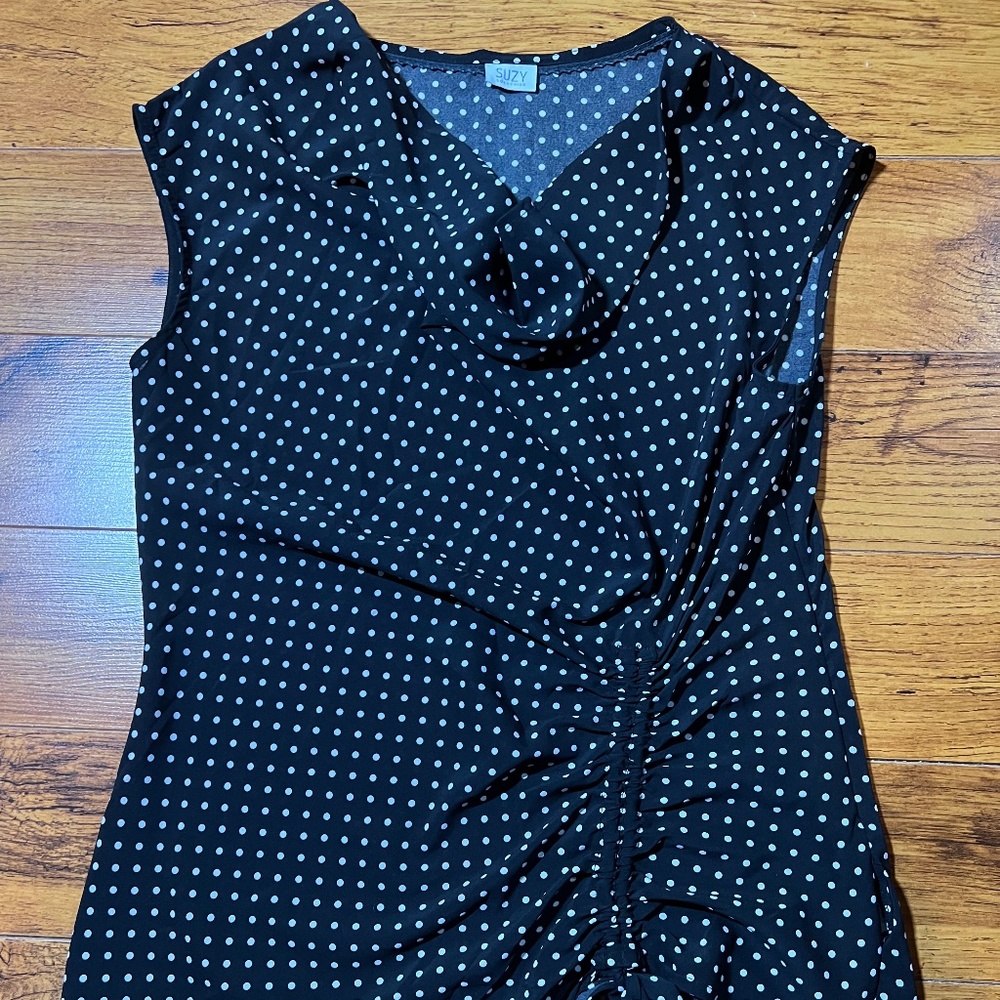 COPY - Suzy Shier Polka Dot sleeveless tie blouse Size M